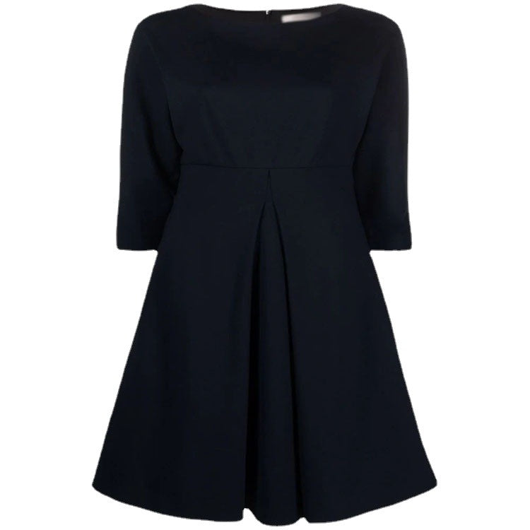Damen Kleid mit 3/4-Ärmeln, Boot-Ausschnitt und tailliertem Faltenrock Echoarchiv
