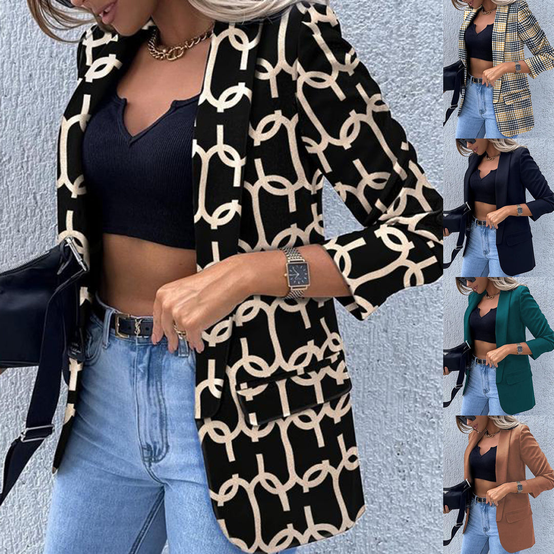 Damen Gemusterter Longblazer mit Kettenmuster, taillierter Silhouette und Pattentaschen Echoarchiv