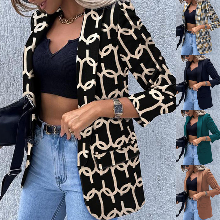 Damen Gemusterter Longblazer mit Kettenmuster, taillierter Silhouette und Pattentaschen Echoarchiv
