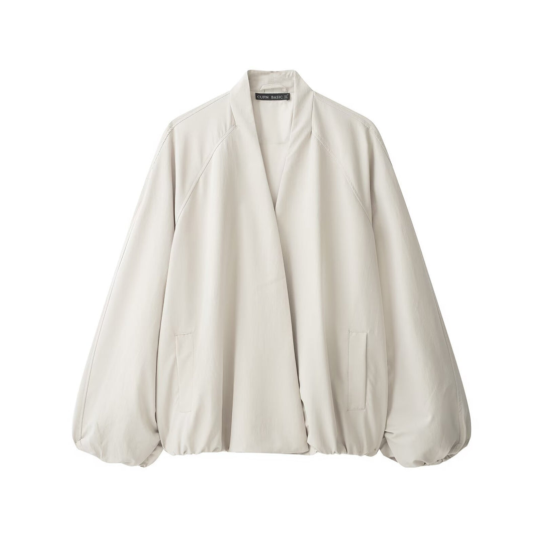 Damen Oversize Cropped Bomberjacke mit offenem V-Ausschnitt und elastischem Saum Echo Archiv