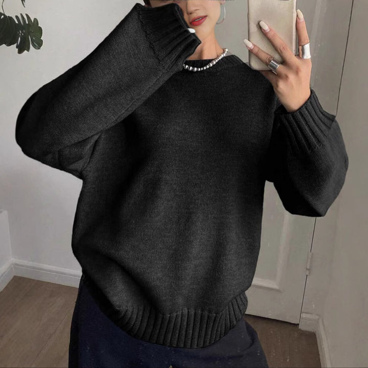Damen Kaschmir-Optik Oversize-Pullover mit Rundhalsausschnitt und verlängerten Rippbündchen – Mavelle