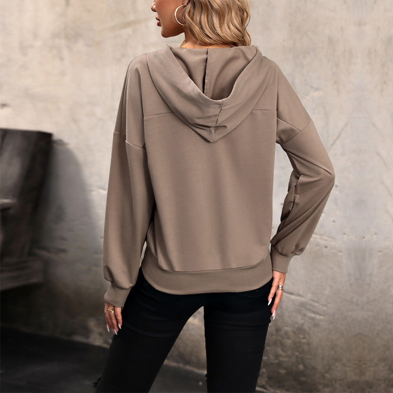 Damen Lässiges Kapuzen-Henley-Sweatshirt mit Druckknopfleiste und Gummizug-Saum Echoarchiv