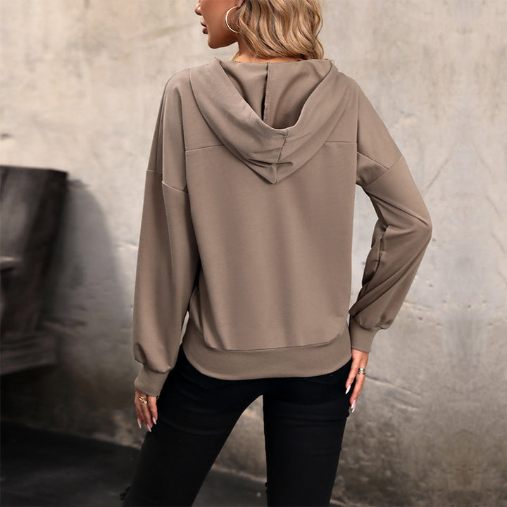 Damen Lässiges Kapuzen-Henley-Sweatshirt mit Druckknopfleiste und Gummizug-Saum Echoarchiv