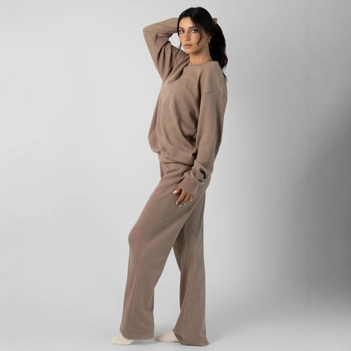 Damen Waffelstrick-Loungewear-Set mit Oversized-Sweater und Kordel-Jogginghose – Avérine