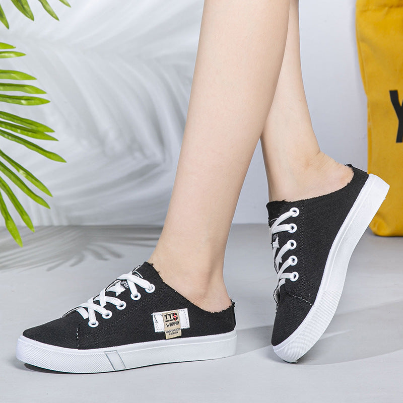 Damen Backless Denim-Slip-On Sneaker mit Schnürdetail und gepolstertem Fußbett – Lioré