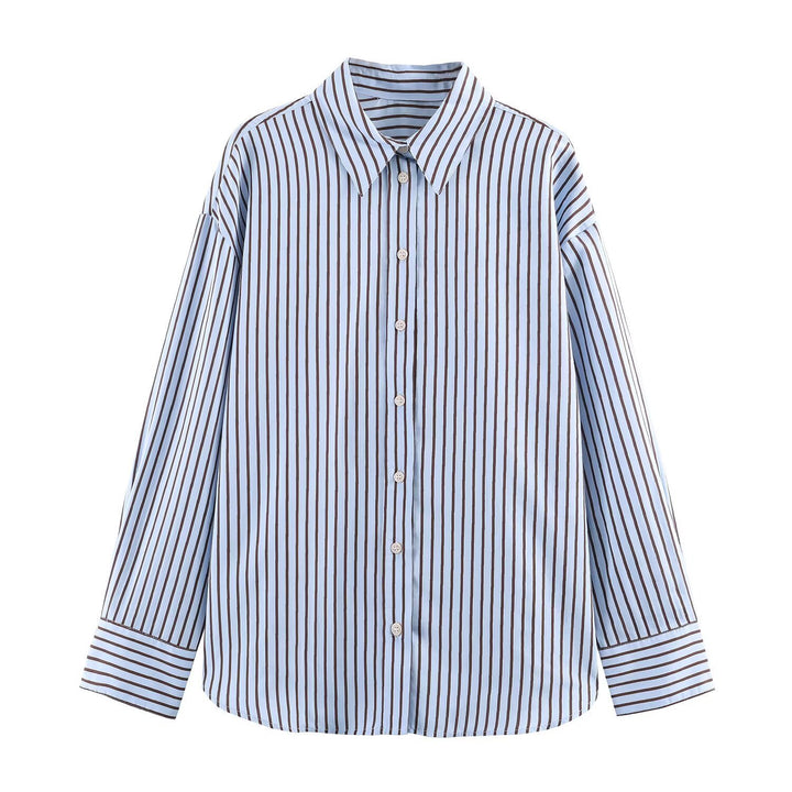 Damen Oversize Gestreifte Hemdbluse mit Kentkragen, durchgehender Knopfleiste und langen Manschetten Echo Archiv