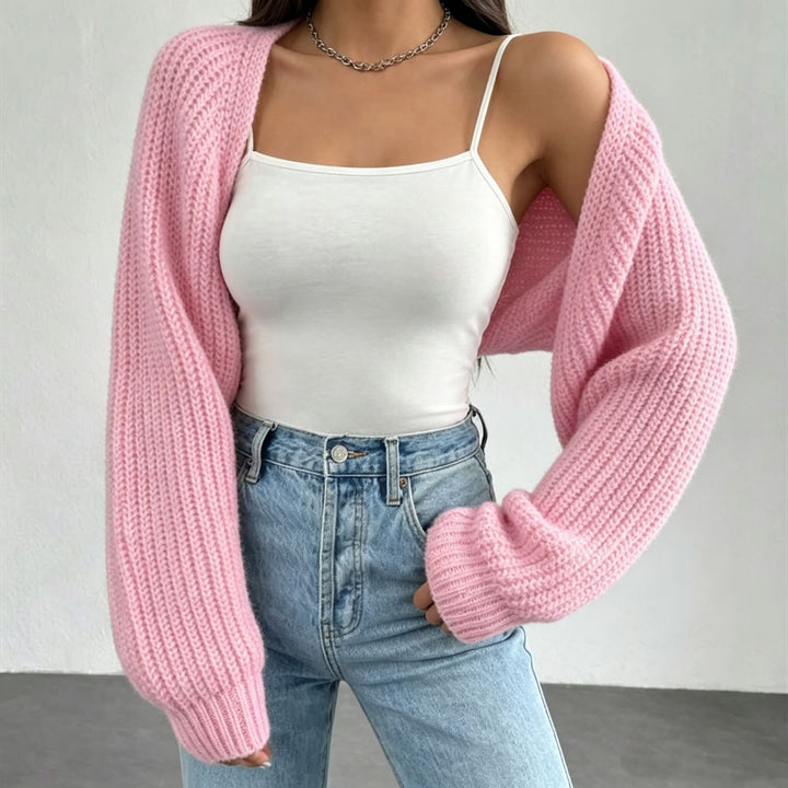 Damen Kurzbolero aus grobem Rippstrick mit Oversized-Ärmeln – Veloura