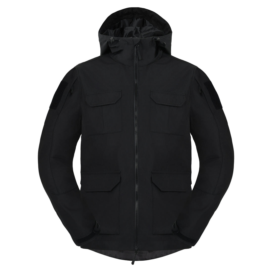 Men's weatherproof hooded utility parka with flap chest pockets and sleeve patch panels – Cavarno