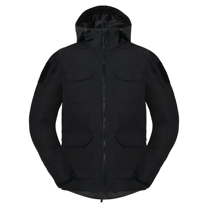Men's weatherproof hooded utility parka with flap chest pockets and sleeve patch panels – Cavarno