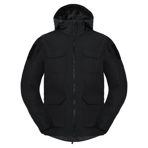 Men's weatherproof hooded utility parka with flap chest pockets and sleeve patch panels – Cavarno