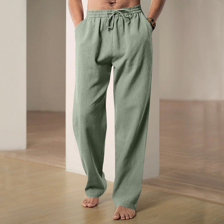 Herren nan lockere Leinen-Baumwoll-Freizeithose mit elastischem Bund und Kordelzug Echoarchiv