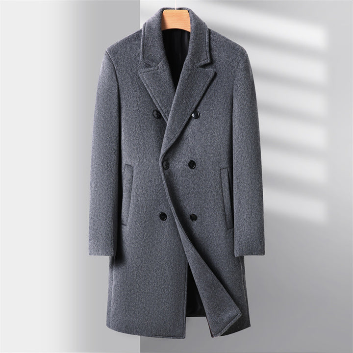 Herren eleganter Wolle-Mantel mit doppelt geknöpftem Design und stylischem Revers Echoarchiv