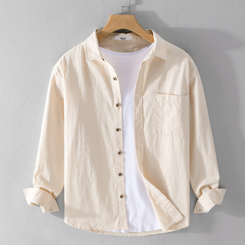 Herren Leichtes Baumwoll-Layering-Overshirt mit Kentkragen, Holzknöpfen und aufgesetzter Brusttasche Echoarchiv
