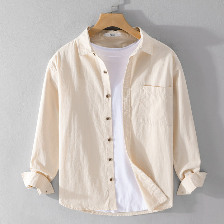 Herren Leichtes Baumwoll-Layering-Overshirt mit Kentkragen, Holzknöpfen und aufgesetzter Brusttasche Echoarchiv
