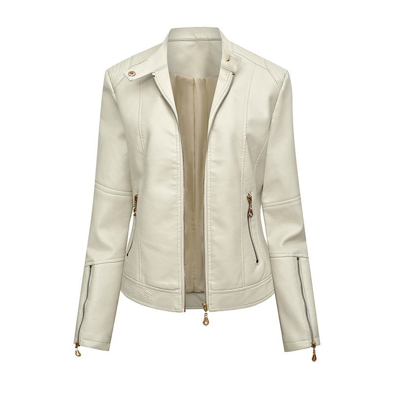 Damen Asymmetrische Bikerjacke aus Kunstleder mit Nietenbesatz und tailliertem Schnitt Echoarchiv