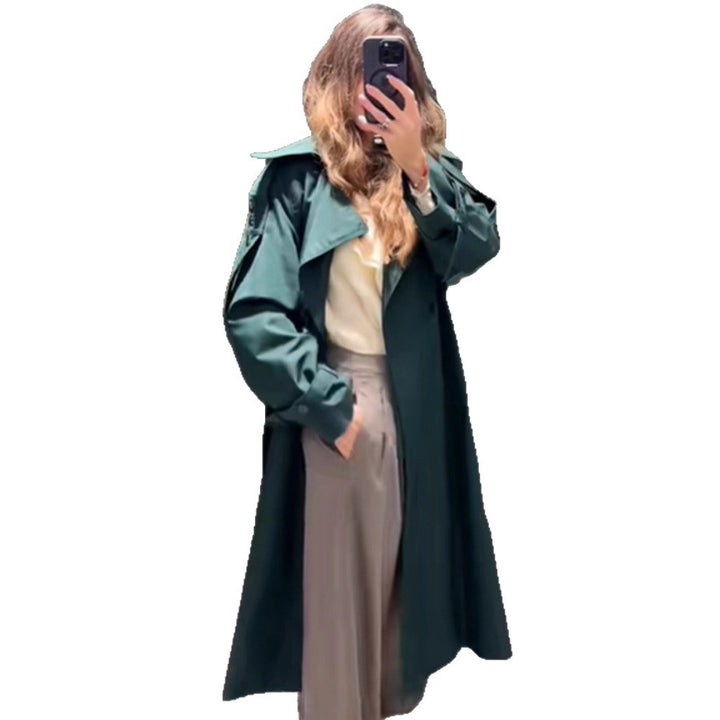Damen Langer wasserabweisender Trenchcoat mit Taillengürtel und hohem Stehkragen Echoarchiv