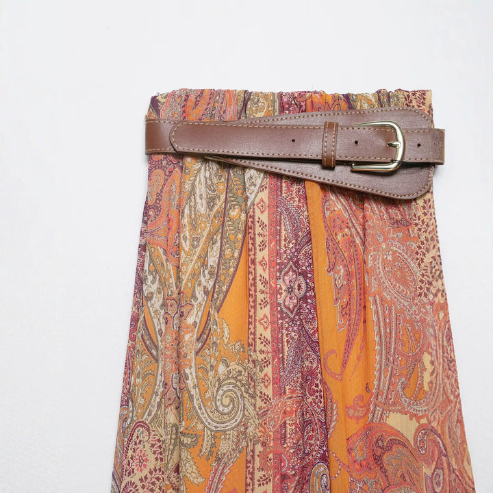 Damen Maxirock mit Paisley‑Print, fließendem A‑Linien‑Schnitt und Taillengürtel Echo Archiv