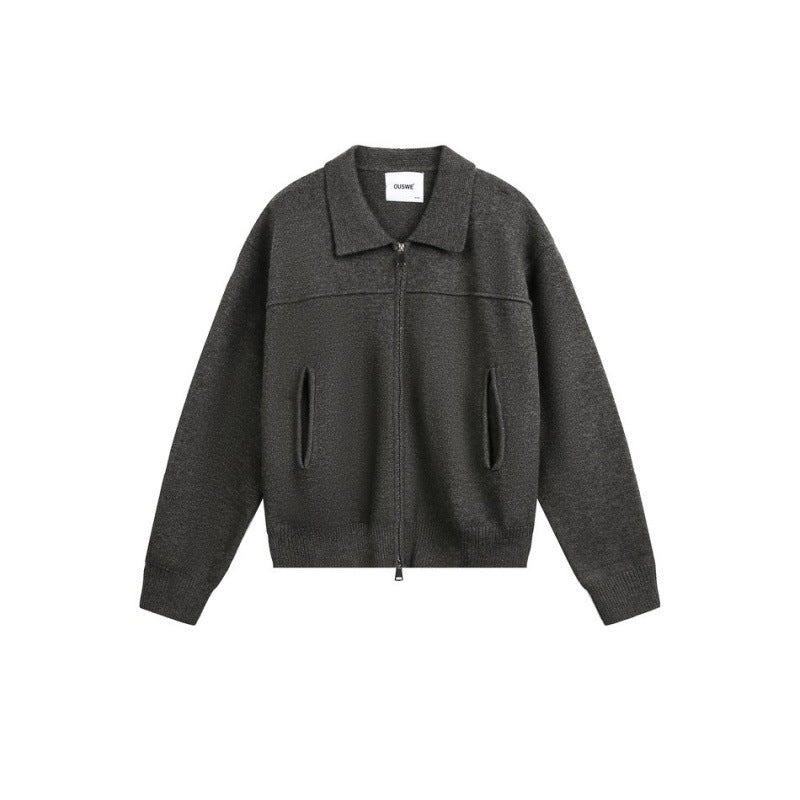 Herren Gestrickte Zipjacke mit Hemdkragen, Rippbündchen und verdeckten Eingrifftaschen Echo Archiv