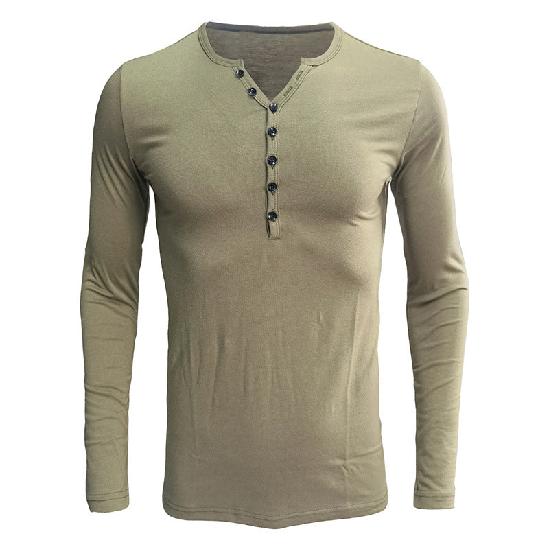 Herren Langarm-Henleyshirt mit modischen Knöpfen und elastischem Stoff Echoarchiv