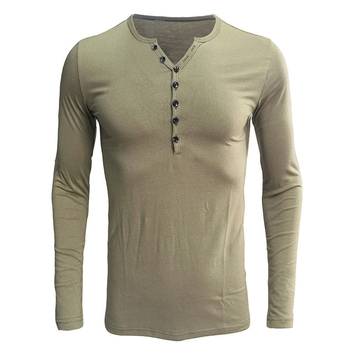 Herren Langarm-Henleyshirt mit modischen Knöpfen und elastischem Stoff Echoarchiv