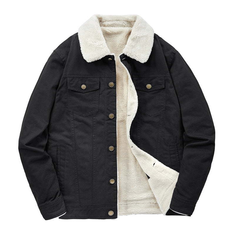 Herren Canvas-Truckerjacke mit durchgehendem Teddyfutter und Umlegekragen – Taviero