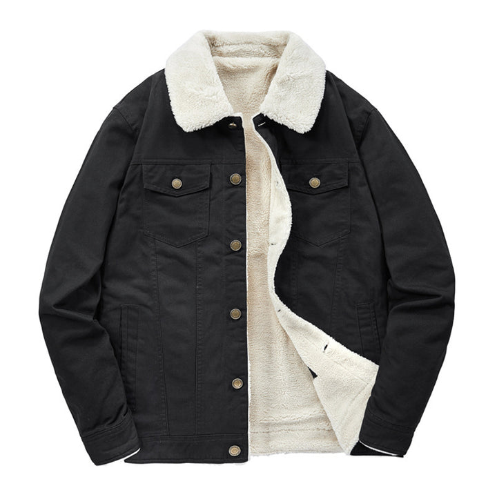 Herren Canvas-Truckerjacke mit durchgehendem Teddyfutter und Umlegekragen – Taviero