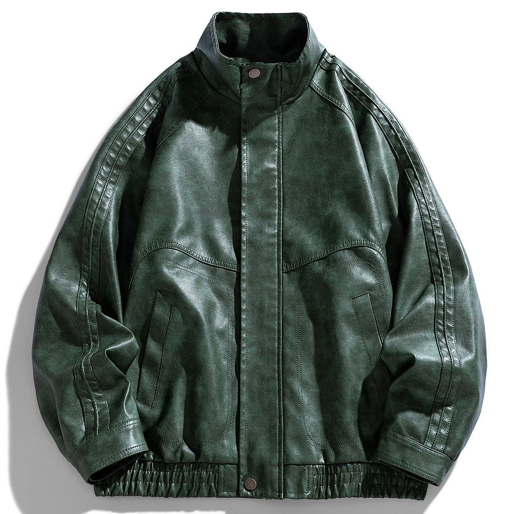 Herren lässige Kunstlederjacke im modernen Oversized-Schnitt mit funktionalen Taschen Echoarchiv