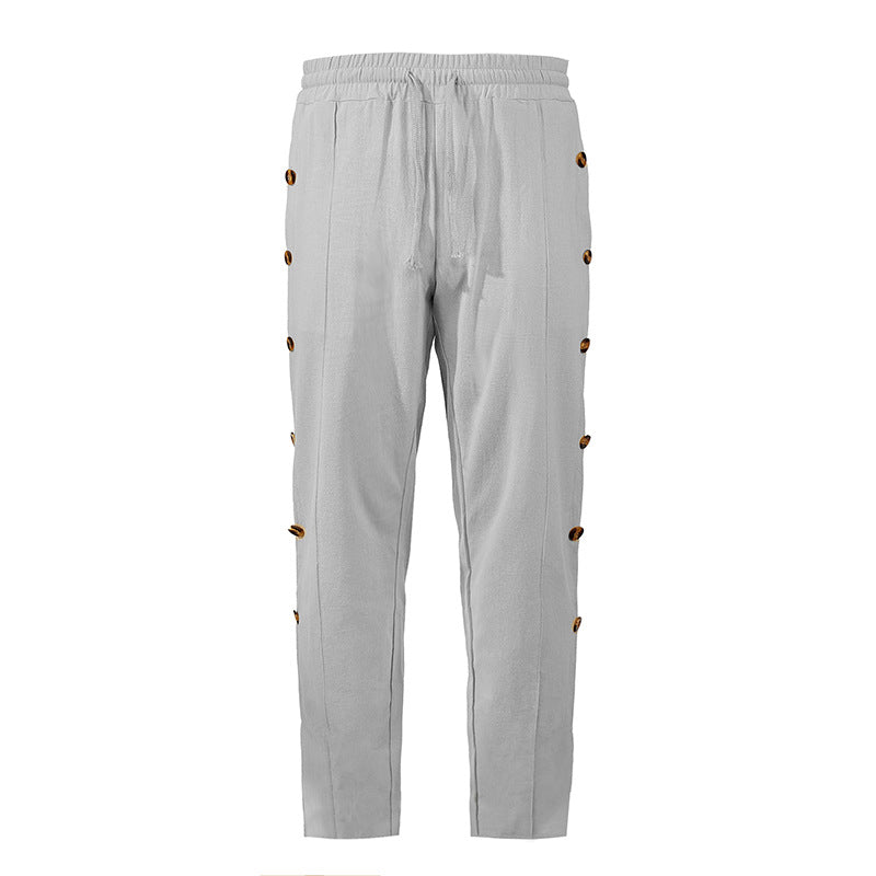 Herren Relaxed-Fit Freizeithose mit seitlichen Zierknopfleisten, elastischem Bund und Kordelzug Echoarchiv