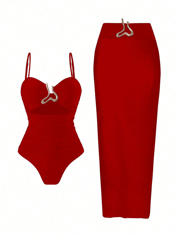 Damen Eleganter Badeanzug mit schickem Wrap-Rock Echo Archiv