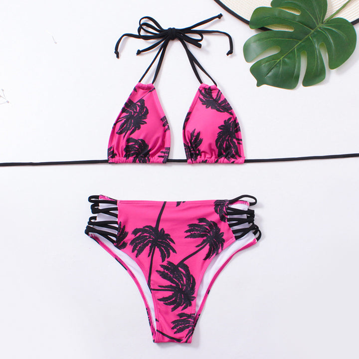 Damen Bikini-Set mit modischem Palmendruck und verstellbaren Trägern Echo Archiv
