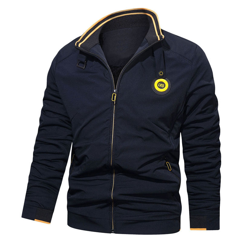 Herren Slim-Fit Urbanes Stehkragen-Blouson mit Reißverschluss, kontrastierten Bündchen und Zierapplikationen – Taviero
