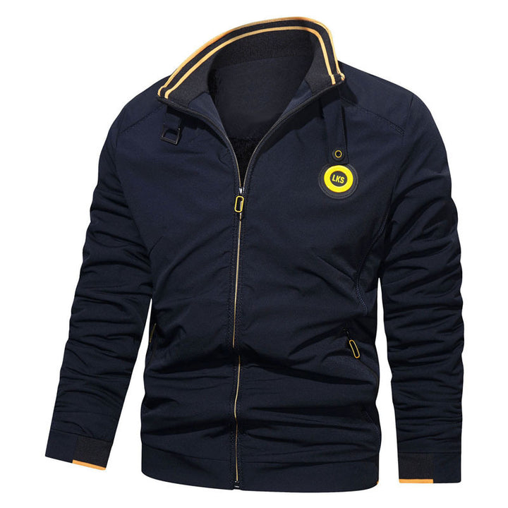 Herren Slim-Fit Urbanes Stehkragen-Blouson mit Reißverschluss, kontrastierten Bündchen und Zierapplikationen – Taviero