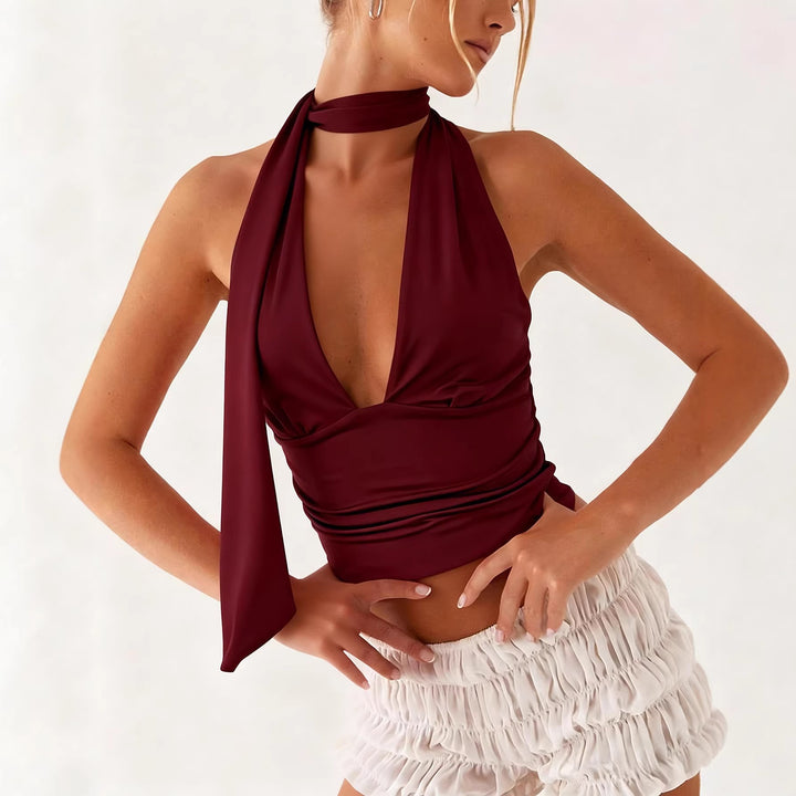 Damen Neckholder-Top mit tiefem Ausschnitt und Raffung Echo Archiv