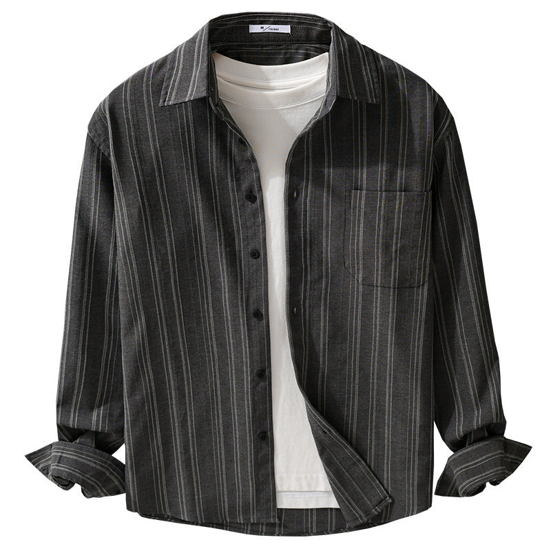 Herren Relaxed-Stripe Hemdjacke aus feinem Baumwoll-Twill mit aufgesetzter Brusttasche Echoarchiv