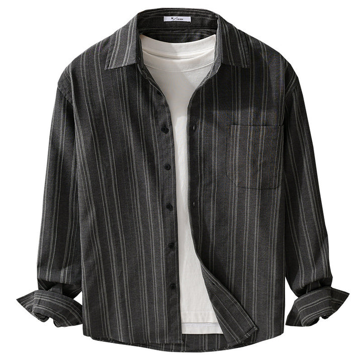 Herren Relaxed-Stripe Hemdjacke aus feinem Baumwoll-Twill mit aufgesetzter Brusttasche Echoarchiv