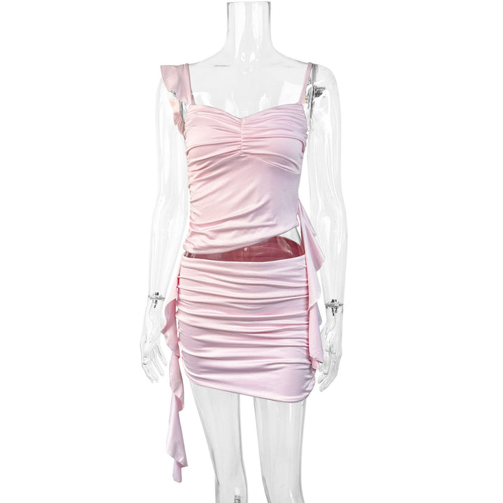 Damen Rüschendes Mini-Kleid mit verstellbaren Spaghetti-Trägern und figurformendem Schnitt Echo Archiv