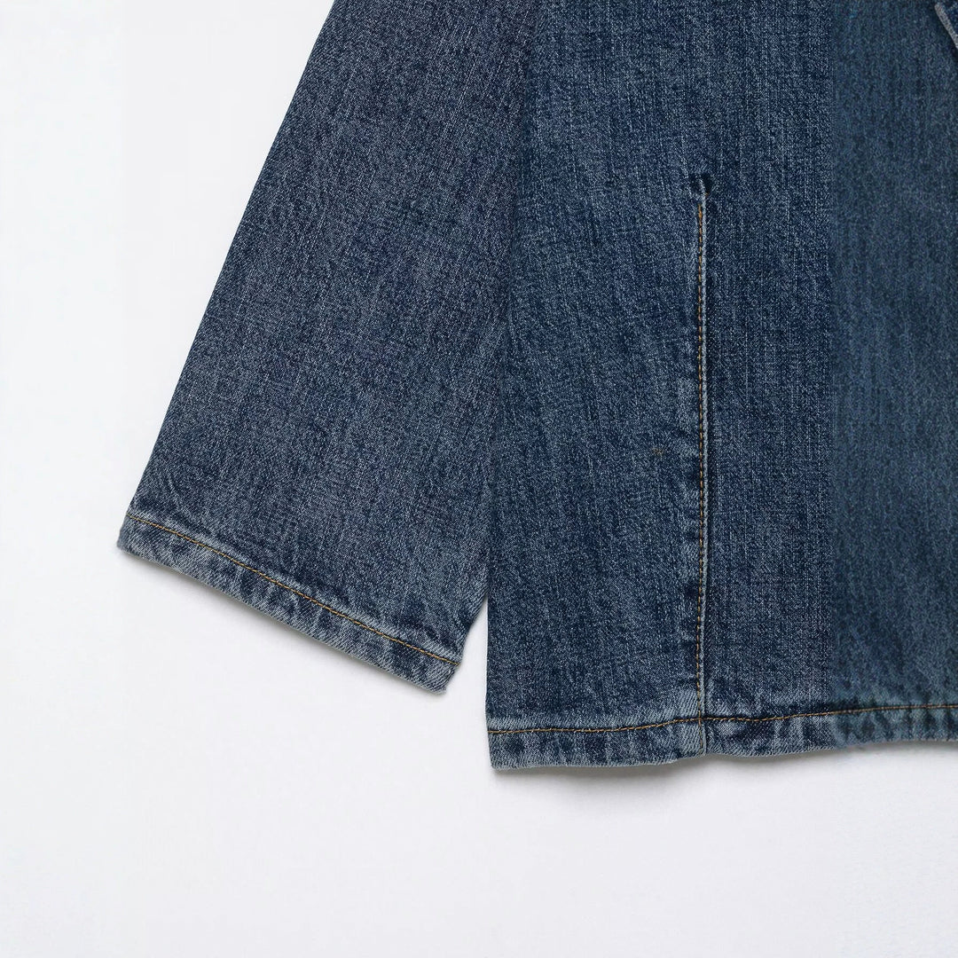 Damen Cropped Denim Cape‑Jacke mit Stehkragen, kastiger Silhouette und 3/4‑Ärmeln Echo Archiv