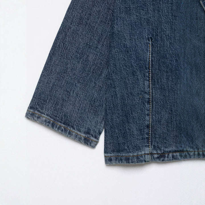Damen Cropped Denim Cape‑Jacke mit Stehkragen, kastiger Silhouette und 3/4‑Ärmeln Echo Archiv