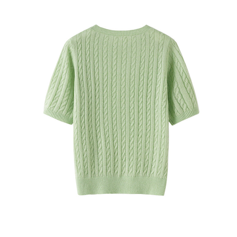 Damen Kurzarm-Strickpullover mit Zopfmuster und feinem Rundhalsausschnitt Echo Archiv