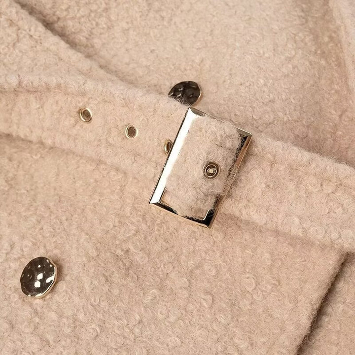 Damen Lang geschnittener Bouclé‑Teddy‑Mantel im Oversize‑Cut mit Doppelknopffront und verstellbaren Ärmelriemen Echo Archiv