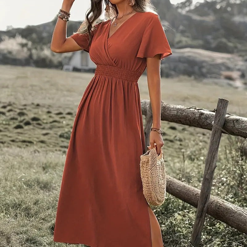 Damen Maxikleid mit fließendem Schnitt und Wickeldetails Echoarchiv