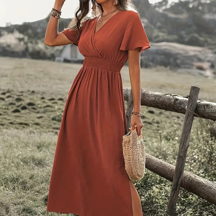 Damen Maxikleid mit fließendem Schnitt und Wickeldetails Echoarchiv