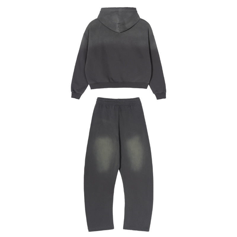 Herren Weites Distressed-Sweatset mit verkürztem Kapuzenpullover und baggy Jogginghose Echo Archiv