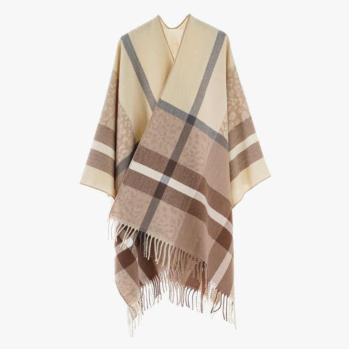 Damen Übergroßer Poncho mit Fransen und Karomuster Echo Archiv