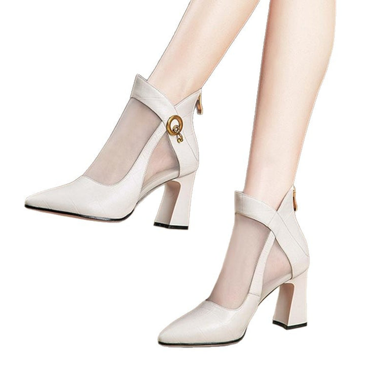 Damen Elegante spitze Blockabsatz-Stiefeletten mit transparentem Detail Echo Archiv