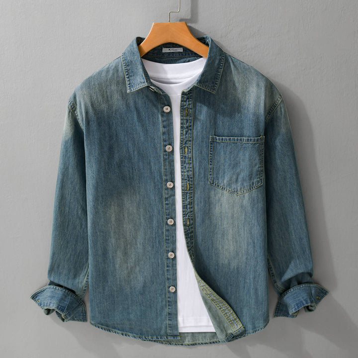 Herren Vintage-Optik Denim-Hemdjacke mit Brusttasche und Relaxed-Fit Echoarchiv