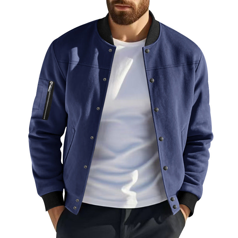 Herren Varsity-Bomberjacke mit Druckknopfverschluss, Ärmeltasche und gerippten Bündchen – Brevano