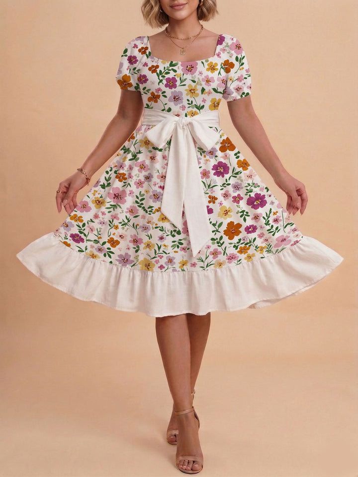 Damen Midikleid mit verspieltem Druck und tailliertem Schnitt Echo Archiv
