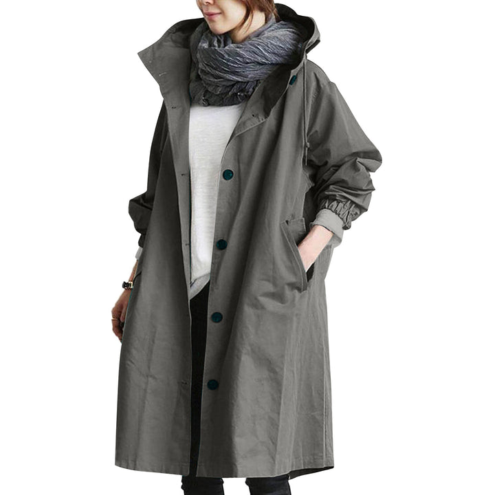 Damen nan leichter oversized Regenmantel mit Kapuze und verdeckter Knopfleiste Echo Archiv