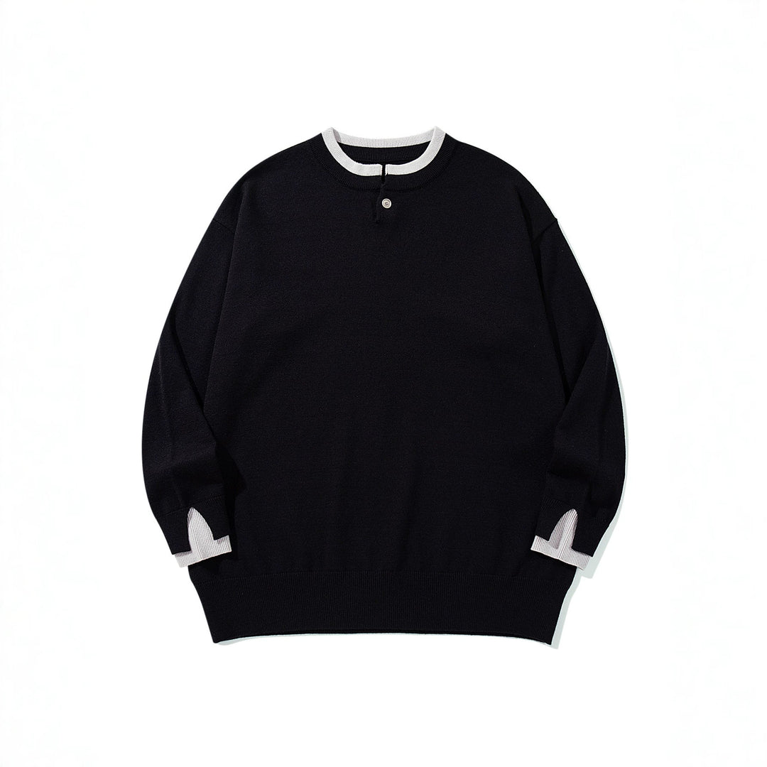 Unisex Oversize-Strickpullover mit kurzer Henley-Knopfleiste und Daumenloch-Manschetten Echoarchiv